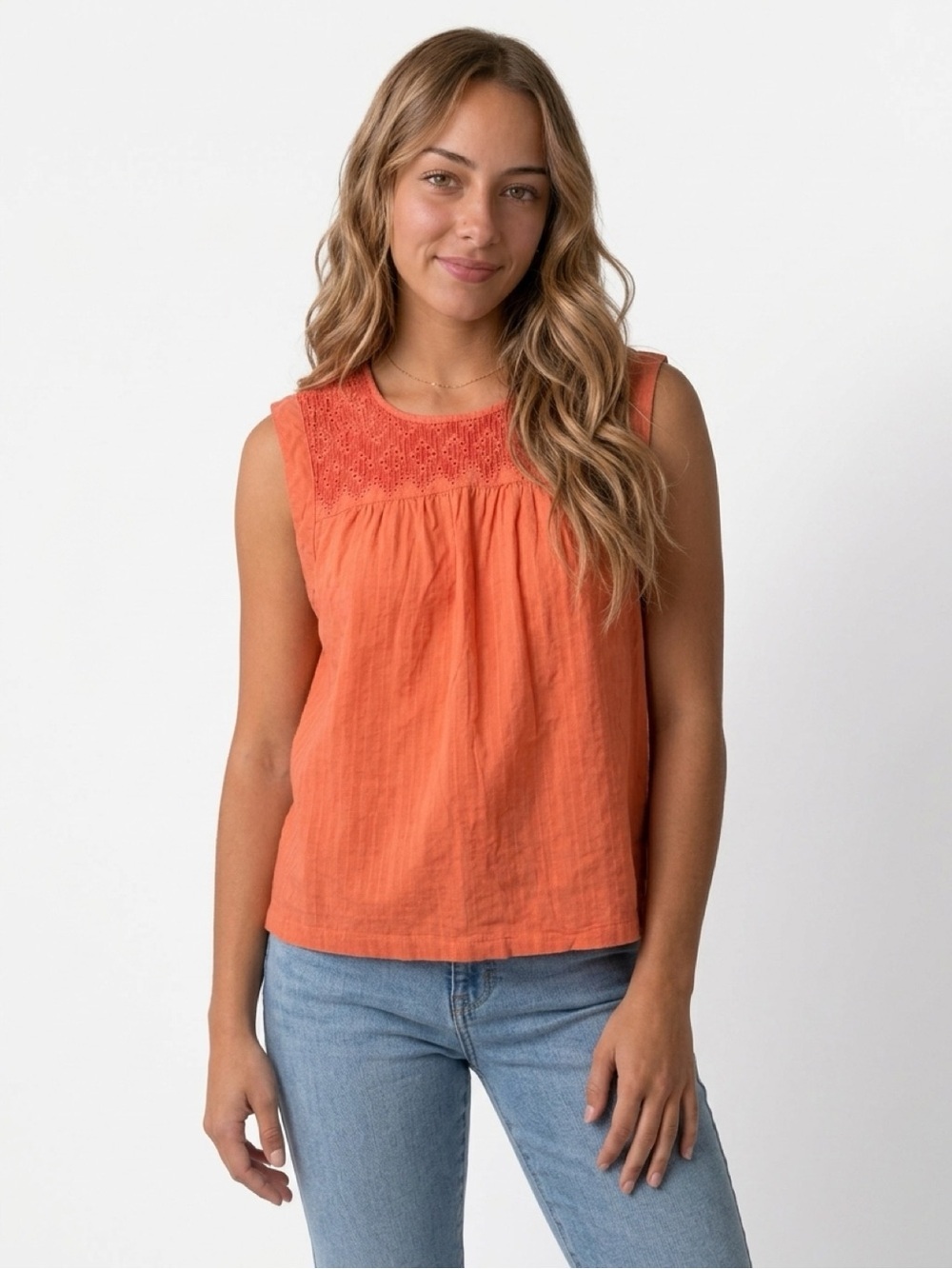 J.Crew Orange Linen Blouse With Smocked Neckline, Size 14